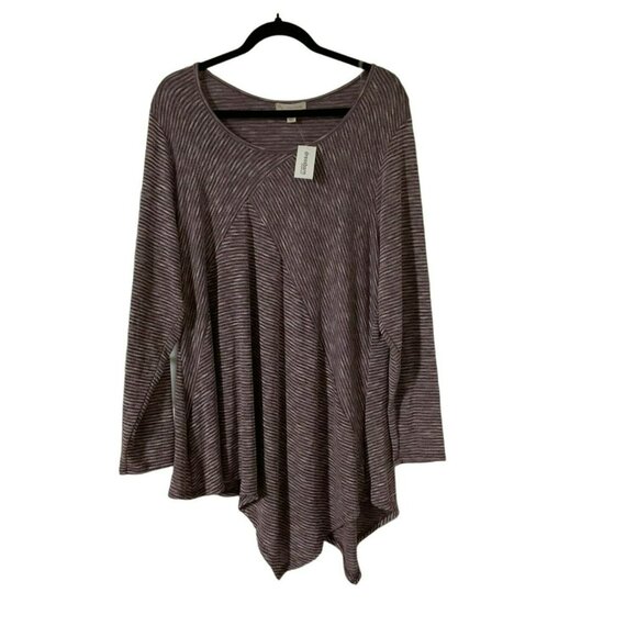Dress Barn Tunic Top Size 2X Purple Stripe Long Sleeve Asymmetrical Knit NWT New - Picture 1 of 4